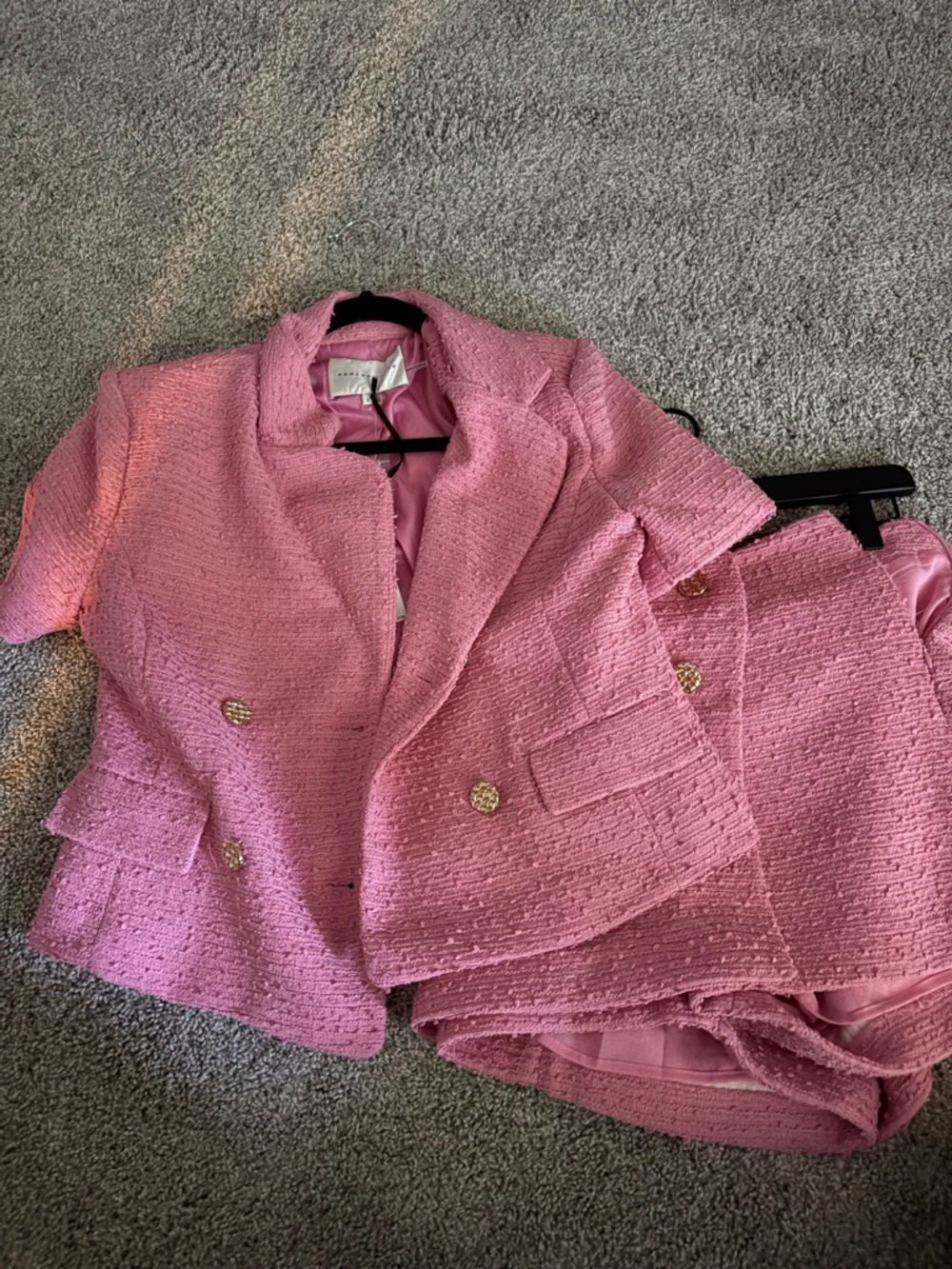 Vici Pink Tweed Short Sleeve Blazer with Matching Skirt Set x Madison Lecroy